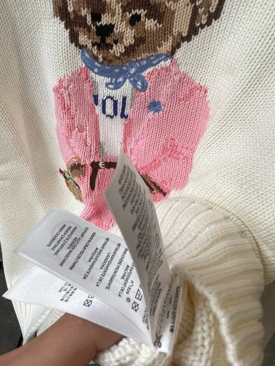 Polo by Ralph Lauren Cream Crewneck Sweater with Pink Teddy Bear - Picture 6 of 8